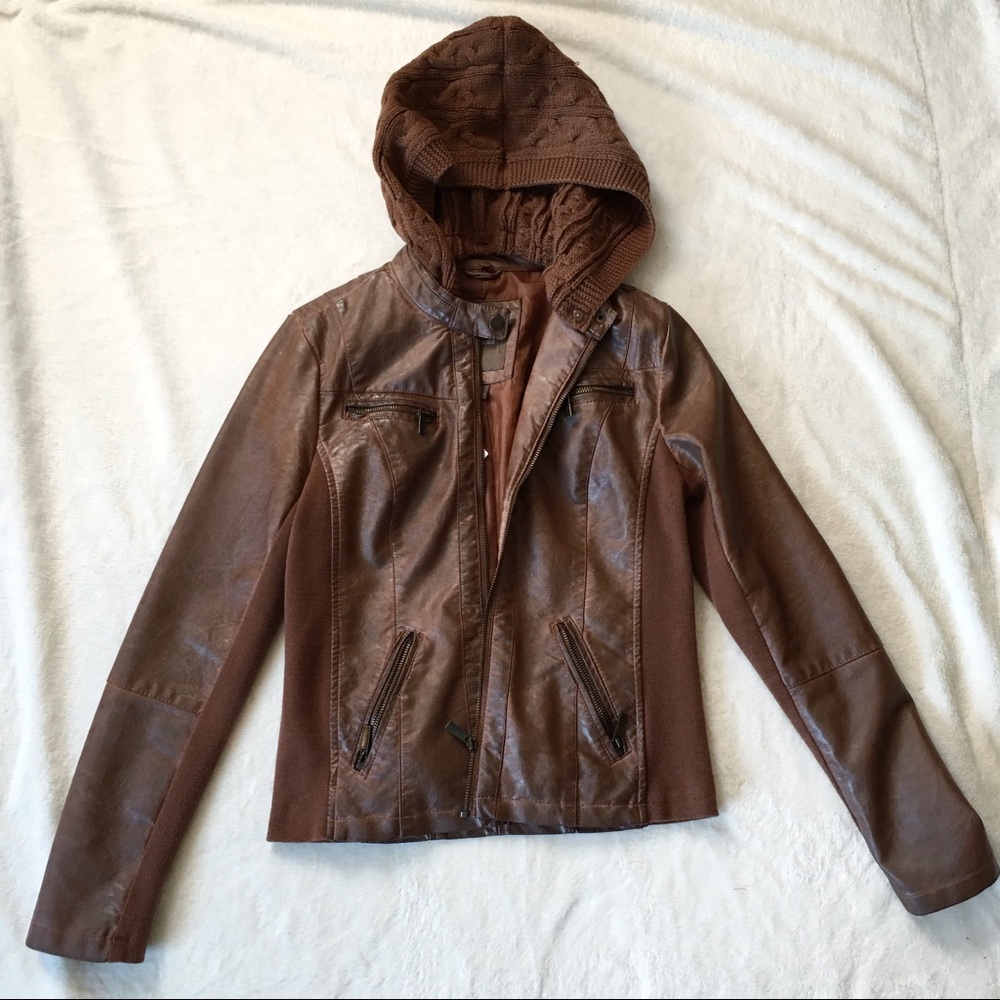 Maurices Brown Leather Jacket with Hood